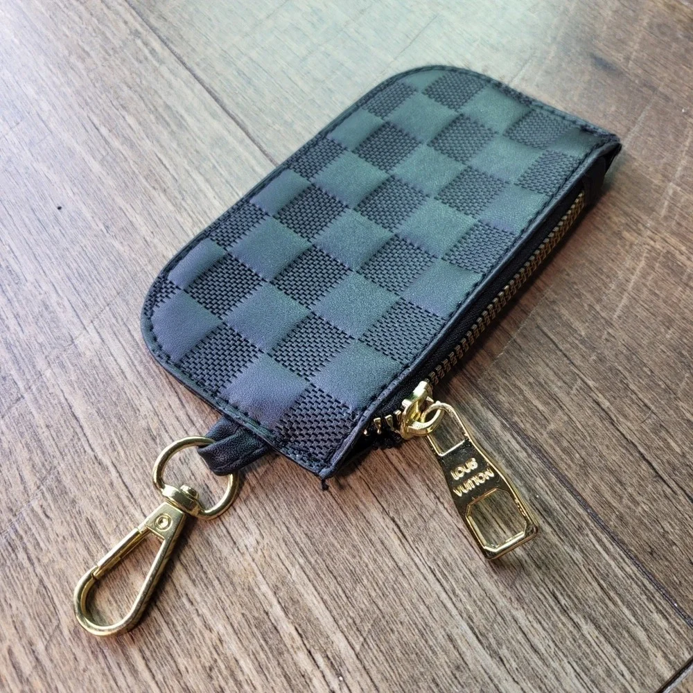 LV Style Damier Infini Key Pouch Onyx Black Leather Wallet Style N62658